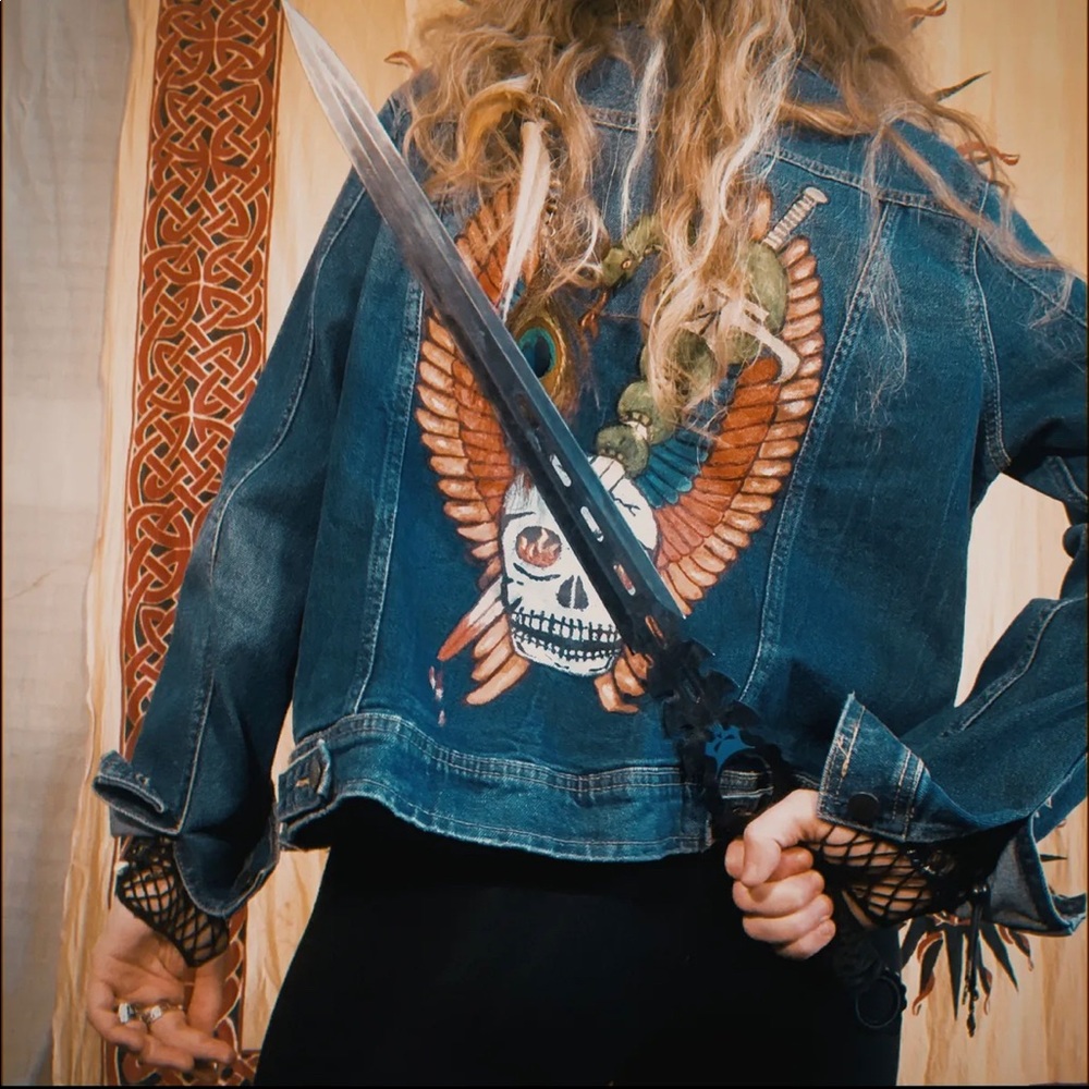 “Sword and Skull” Hand-Painted Jean Jacket